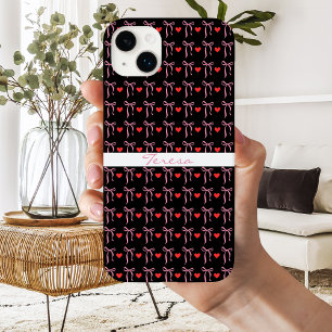 Coque Pour iPhone 14 Plus Cute Romantic Rose Bows & Red Hearts, Personnalisé