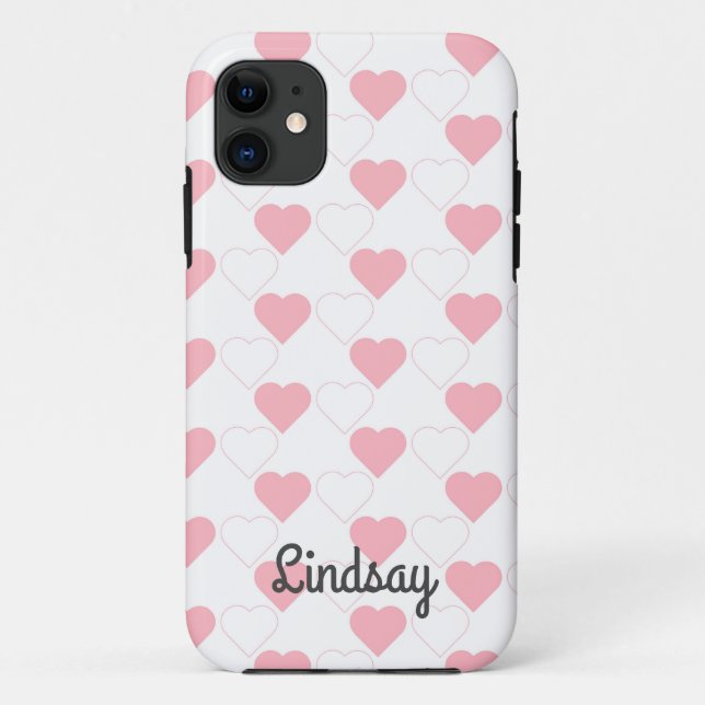 Coques Case-Mate iPhone Cute Rose Heart Motif Blanc Nom personnalisable (Dos)