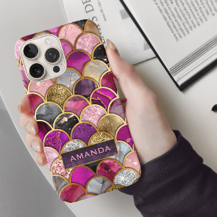 Coques iPhone 16 Pro Cute rose rose or sirène échelles girly