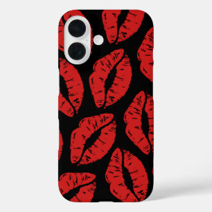 Coque Pour iPhone 16 Cute Rouge Lipstick Bisses Kiss Lips motif