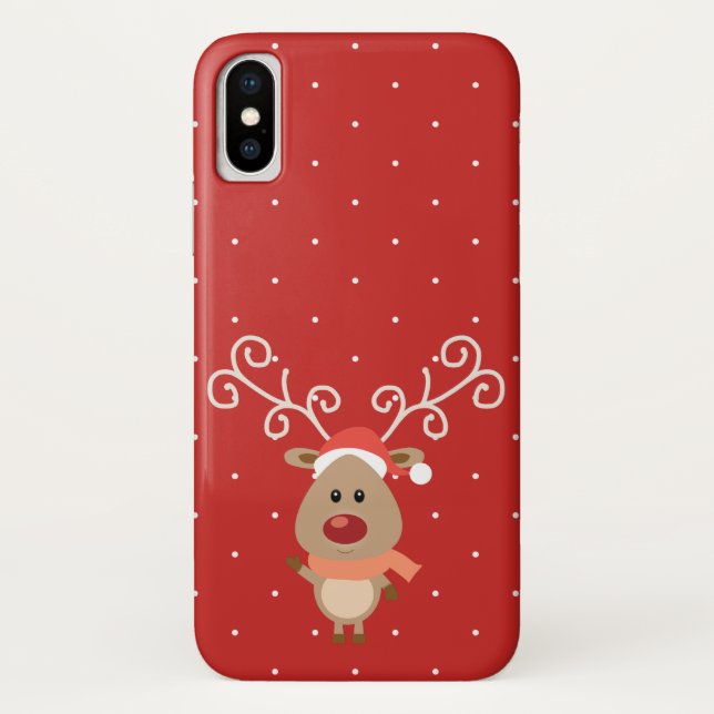 Coques Case-Mate iPhone Cute Rudolph, dessin de rennes à nez rouge (Dos)