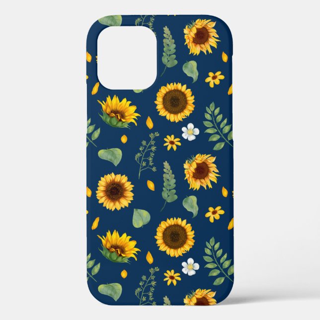 Coques Case-Mate iPhone Cute Rustic Motif de tournesol Arrière - plan bleu (Verso)