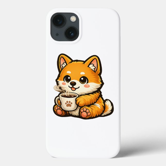 Coques Case-Mate iPhone Cute Shiba Inu with Coffee – Cozy Dog Illustration (Verso)