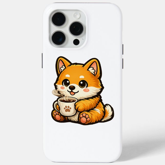 Coques Case-Mate iPhone Cute Shiba Inu with Coffee – Cozy Dog Illustration (Verso)