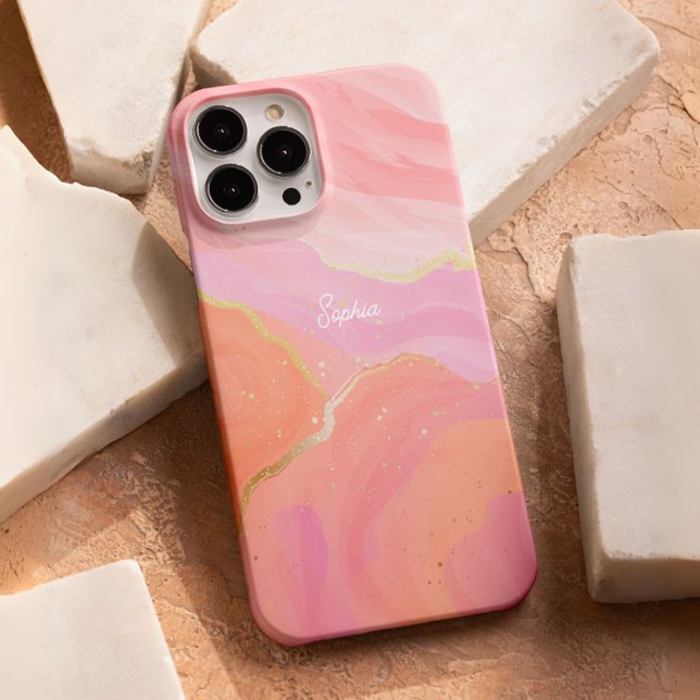 Coques Case-Mate iPhone Cute Sweet Rose Gold Wave Texture Feminine Custom (The cute and sweet custom phone case design is in pink and gold color tones of wave gradient colors.)