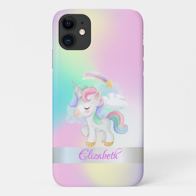 Coques Case-Mate iPhone Cute Unicorn Holographic Ombre (Dos)