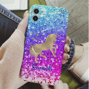 Coque Pour iPhone 14 Cute unicorn rose Parties scintillant arc-en-ciel