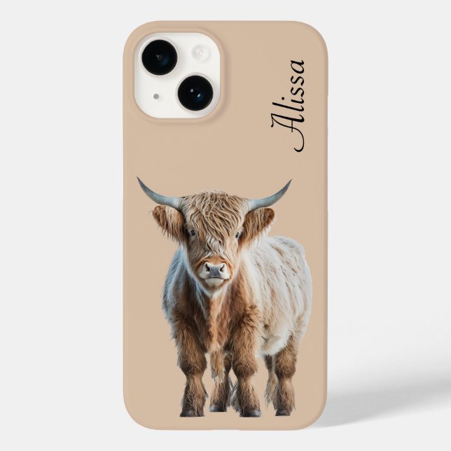 Coques Case-Mate iPhone Cute vache Highland avec nom (Verso)