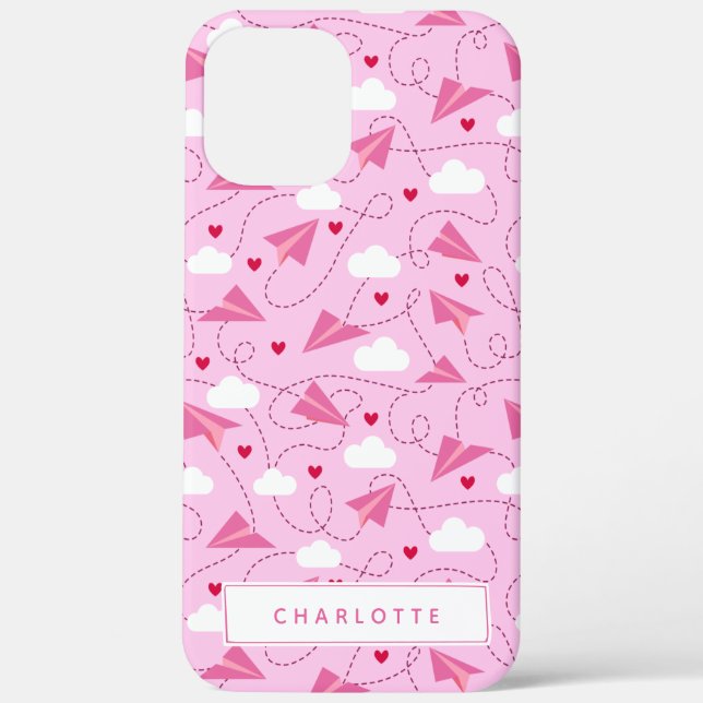 Coques Case-Mate iPhone Cute Valentine Volant avion Pink Hearts Nom (Verso)