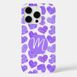 Coques iPhone 16 Pro Cute violet Doodled Heart Saint Valentin Monogramm