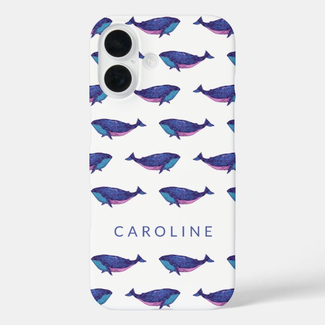 Coques Case-Mate iPhone Cute Whale Art Motif dans Ocean Blue Personnalisé (Verso)