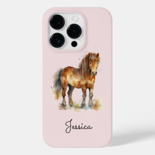 Coque Pour iPhone 14 Pro Cute Whimsical Brown Pony Script Nom Cheval