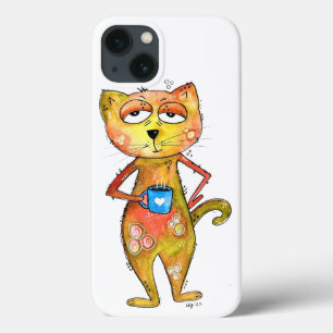 Case-Mate iPhone Case Cute Whimsical Fatigué Chat Boire Café