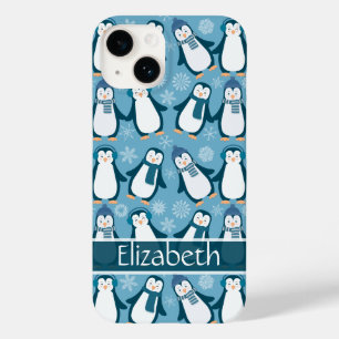 Coque Pour iPhone 14 Cute Winter Penguins Design Ajouter un nom