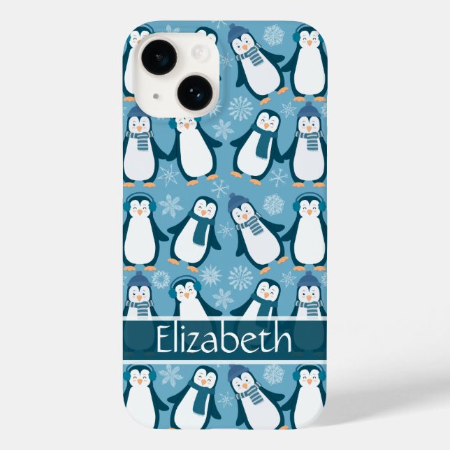 Coques Case-Mate iPhone Cute Winter Penguins Design Ajouter un nom (Verso)