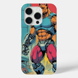 Coque iPhone 15 Pro "Cyber Buff Dog – Retro Anime Robot Warrior"
