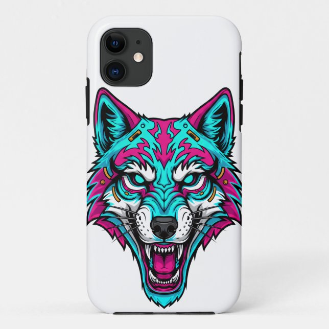 Coques Case-Mate iPhone Cyberpunk Neon Wolf - Synthwave Robotic Animal (Dos)