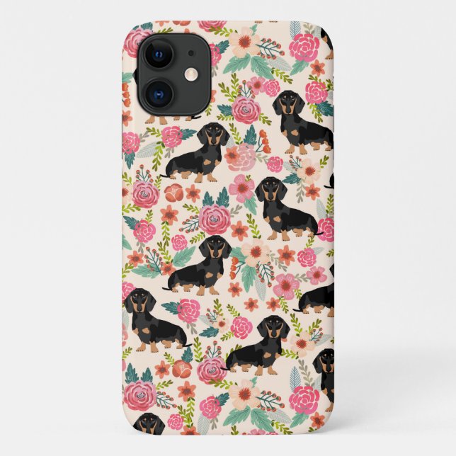 Coques Case-Mate iPhone Dachshund Florals chien noir et tan (Dos)