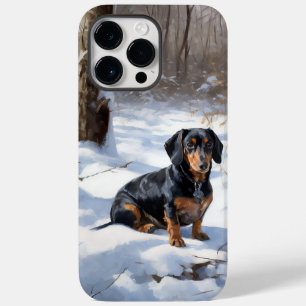 Coque Pour Pour iPhone 14 Pro Max Dachshund laisse tomber la neige de Noël