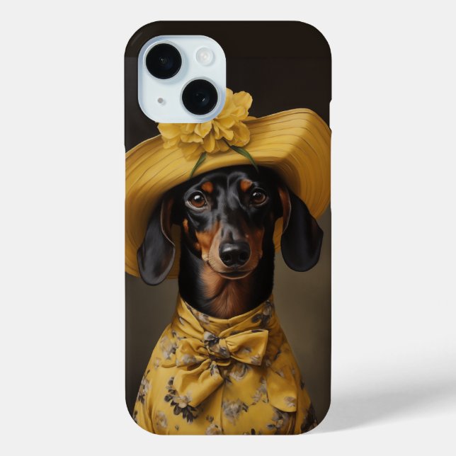 Coques Case-Mate iPhone Dachshund sophistiqué en jaune (Verso)