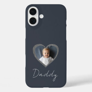 Coques iPhone 16 Plus Daddy Grey Heart Première Fête des pères Photo Col