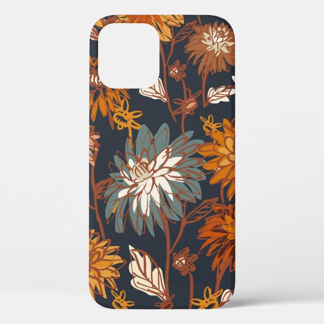 Coques Case-Mate iPhone Dahlia et chrysanthèmes audacieux sans couture mot (Verso)