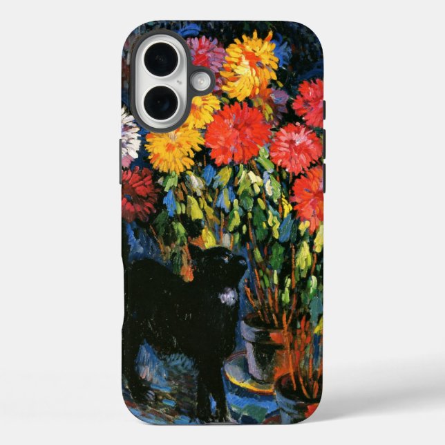 Coques Case-Mate iPhone Dahlias et Chat noir, peinture d'art (Verso)