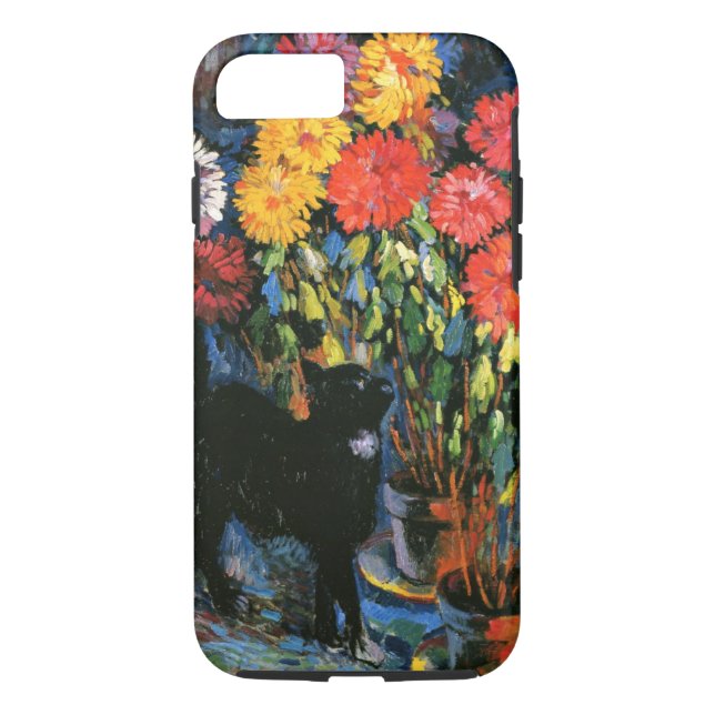 Coques Case-Mate iPhone Dahlias et Chat noir, peinture d'art (Dos)
