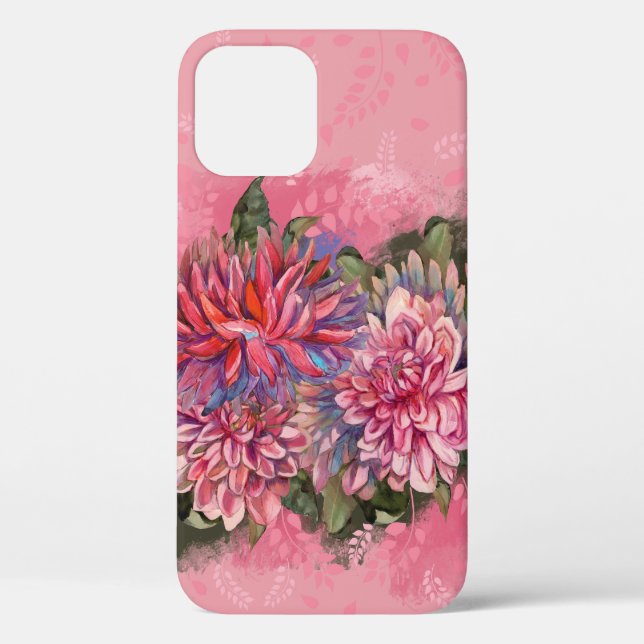Coques Case-Mate iPhone Dahlias fleurs rose aquarelle (Verso)