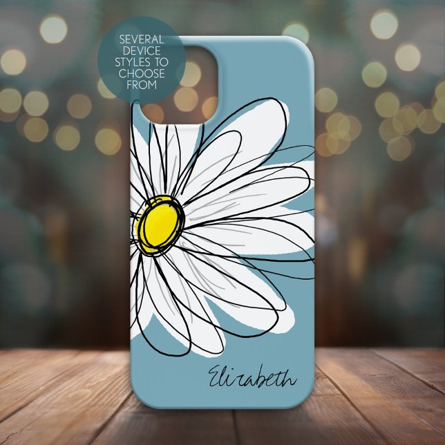 Coques Case-Mate iPhone Daisy tendance Floral Illustration Nom personnalis (Personalized Phone Case - Whimsical Daisy with Custom Name)