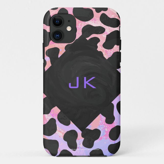 Coques Case-Mate iPhone Dalmatien Monogramme Noir et Rose (Dos)