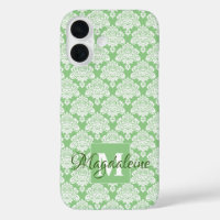 Damas blanc sur Monogramme vert et nom jolie