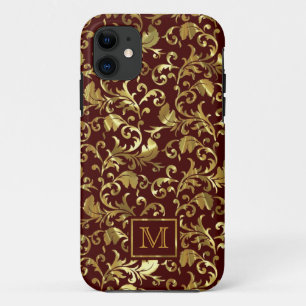 Case-Mate iPhone Case Damas Brown foncé Et Vintage Or
