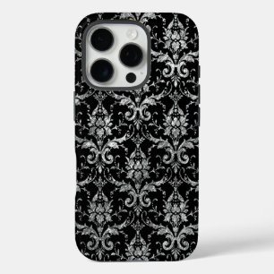 Coques iPhone 16 Pro Damas en métal argenté sur noir