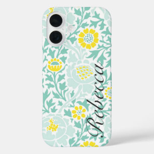 Coques iPhone 16 Damas florales rétro avec nom personnalisé