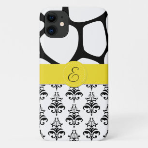 Coque iPhone 11 Damas, Giraffe, Noir et Blanc, Monogramme
