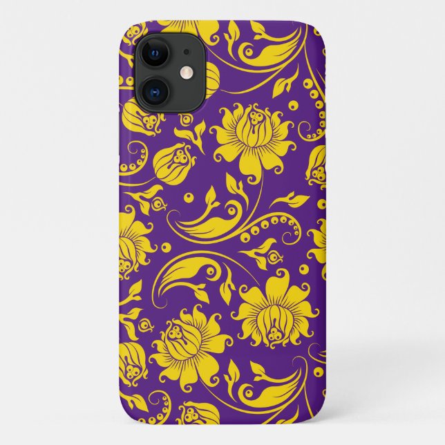Coques Case-Mate iPhone Damas jaunes sur violet (Dos)