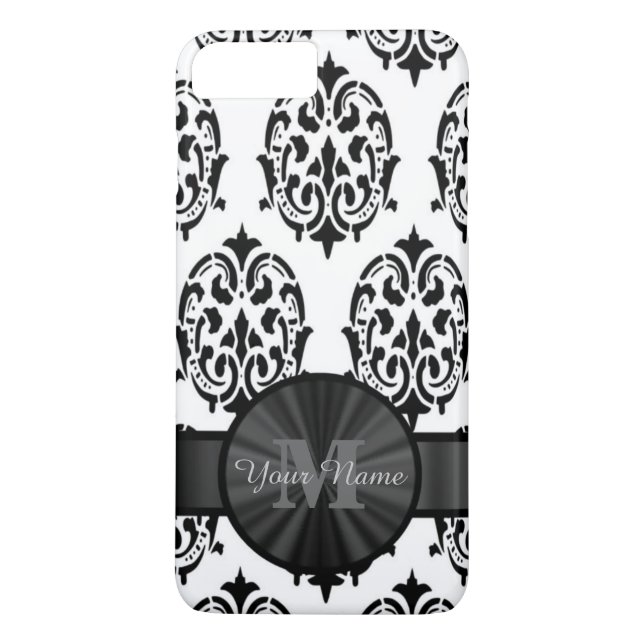 Coques Case-Mate iPhone Damas monogrammed noir et blanc (Dos)