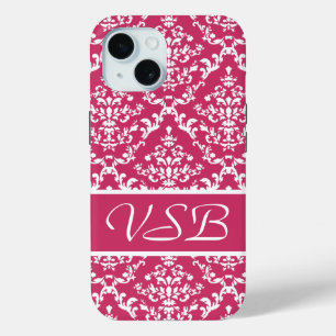 Coque Pour iPhone 15 Damas roses #1 avec monogramme à Victoria Shaylee