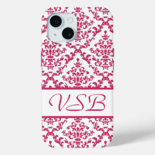 Coque Pour iPhone 15 Damas roses #4 avec monogramme à Victoria Shaylee