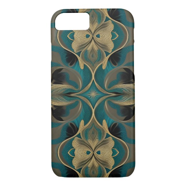 Coques Case-Mate iPhone Damask Fleurs Motifs répétitives sans fil Turquois (Dos)