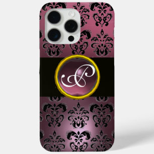 Coque iPhone 15 Pro Max DAMASK GEM MONOGRAM Améthyste pourpre
