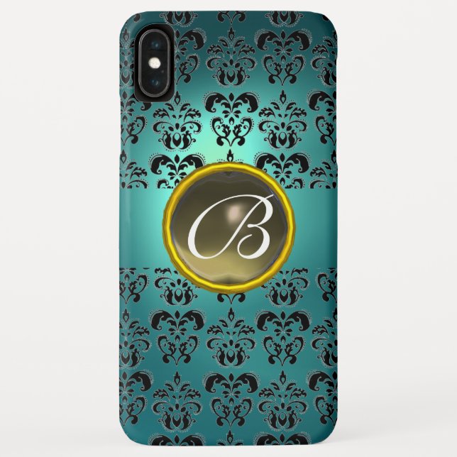 Coques Case-Mate iPhone DAMASK GEM MONOGRAM bleu noir gris (Dos)