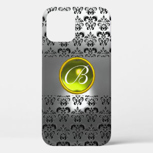 Coques Pour iPhone DAMASK GEM MONOGRAM cristal blanc jaune