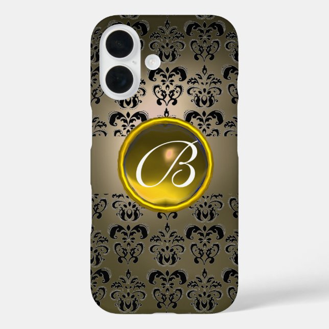 Coques Case-Mate iPhone DAMASK GEM MONOGRAM gris jaune (Verso)