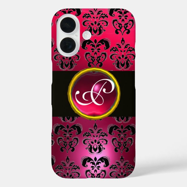 Coques Case-Mate iPhone DAMASK GEM MONOGRAM Rouge rose Rubis (Verso)