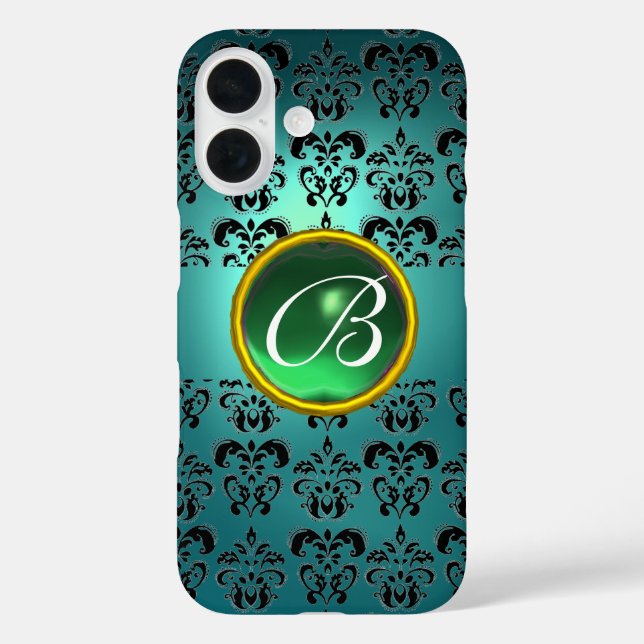 Coques Case-Mate iPhone DAMASK GEM MONOGRAS bleu noir vert (Verso)