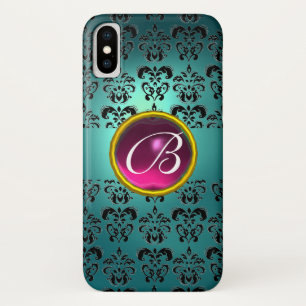 Coque Case-Mate Pour iPhone DAMASK GEM MONOGRAS bleu rose noir