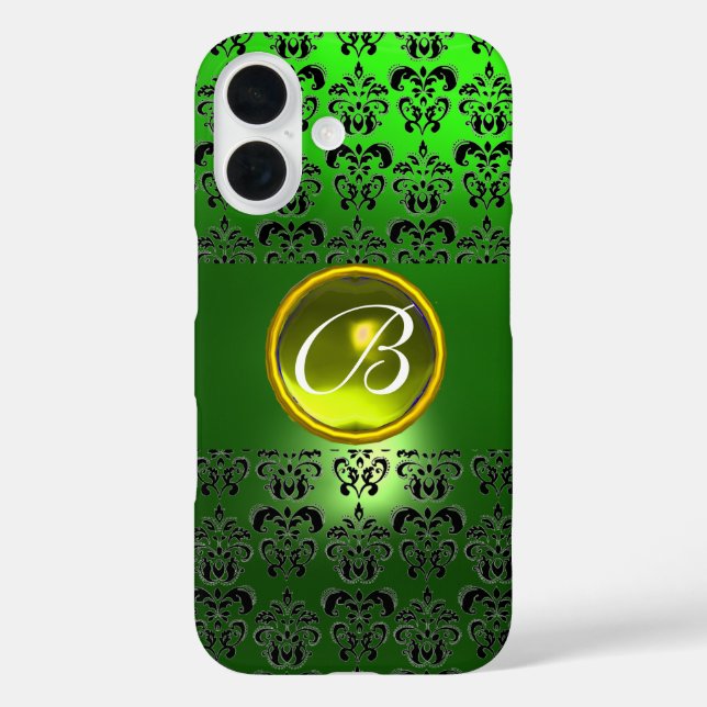 Coques Case-Mate iPhone DAMASK GEM MONOGRAS Jaune vert (Verso)