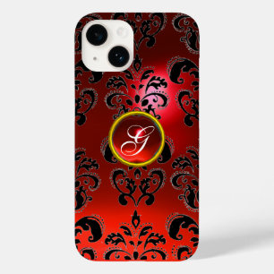 Coque Pour iPhone 14 DAMASK GEM MONOGRAS rouge